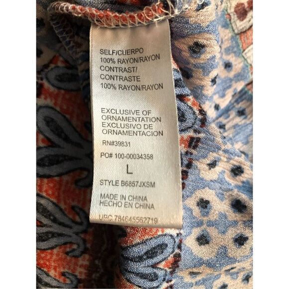 Democracy boho medallion teal and off red orangish paisley print 3/4 sleeves wit - Picture 12 of 12